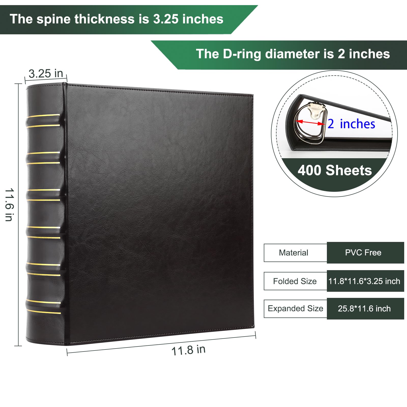LETVPVOW Vintage Hardback 3 Ring Binder 2 Inch, Professional Leather Binders 2 Inch D Ring, Holds