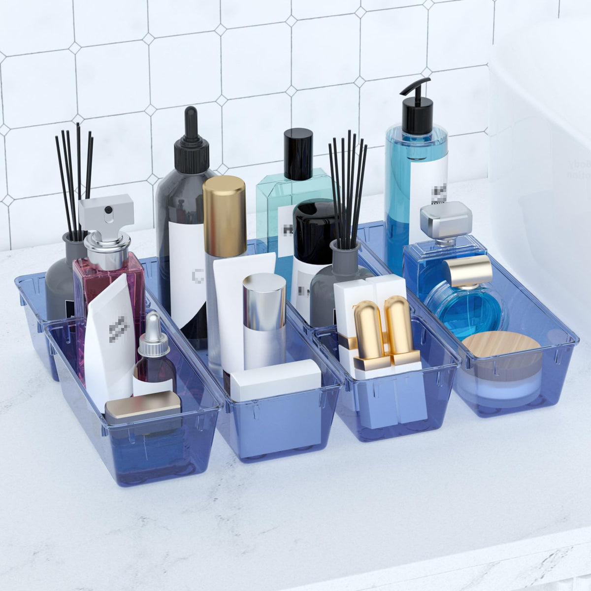 6 Pack Clear Drawer Organizer Set, Drawer Storage Trays, Storage Bins