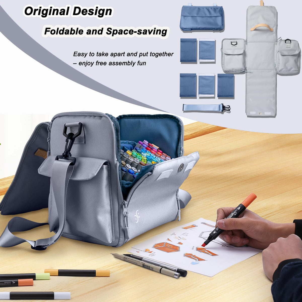 Togood Storage Tote Bag for Marker Pens Brush Pen Coloring Pencils Books Art and Crafts Supplies