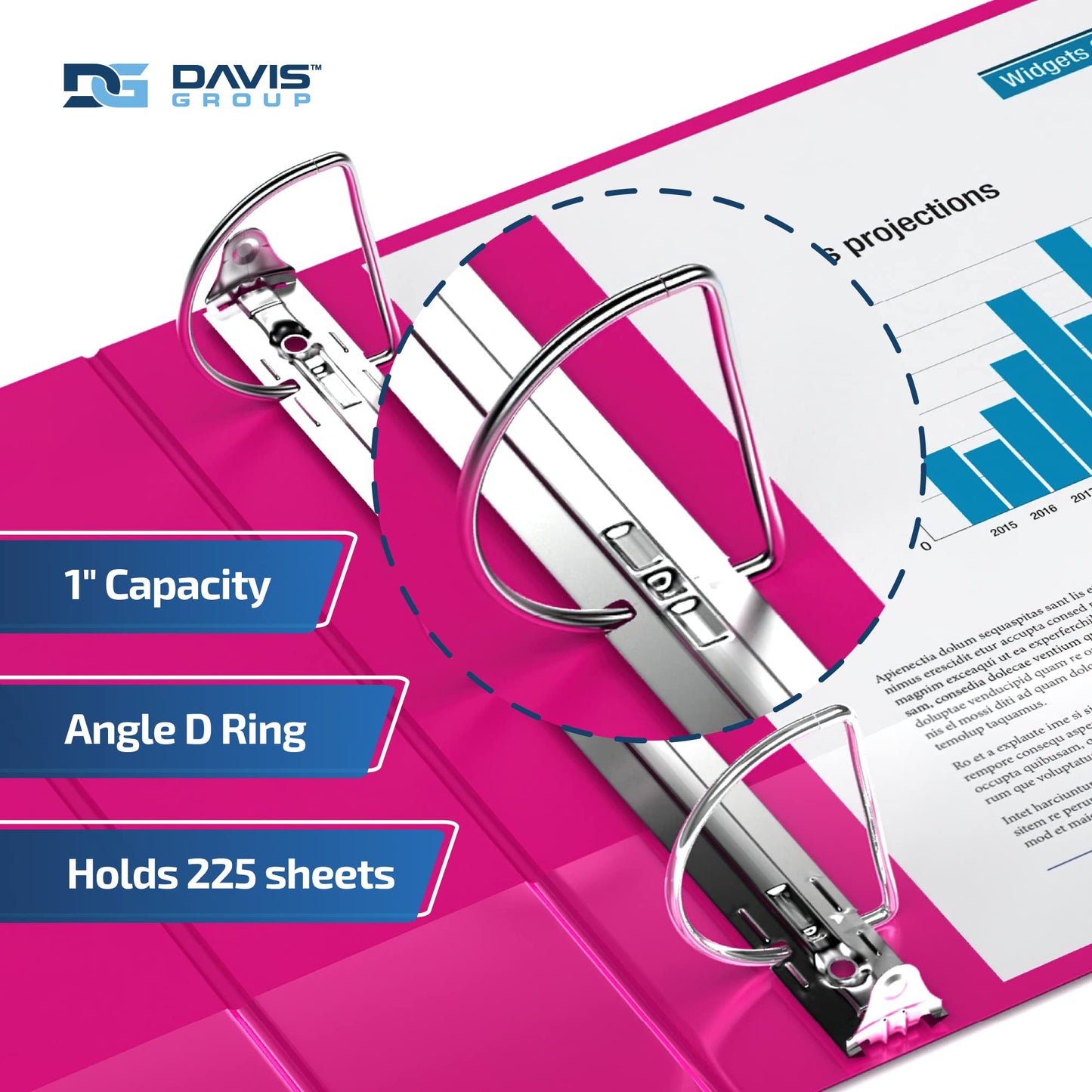 Premium Economy 3-Ring Binder, Spine Label, 1" D Rings, Pink, 6 Pack