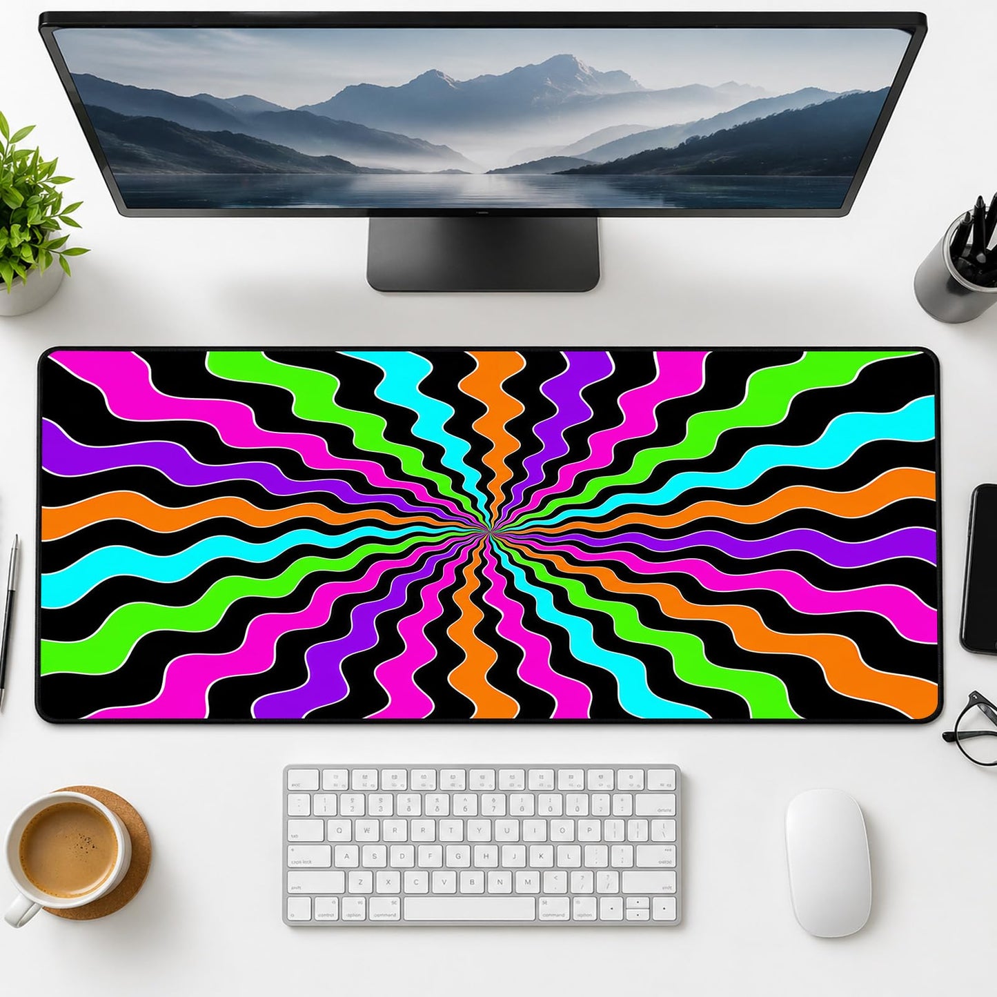 Simpkeely Blacklight Wavy Large Gaming Mouse Pad for Desk, Keyboard Mat