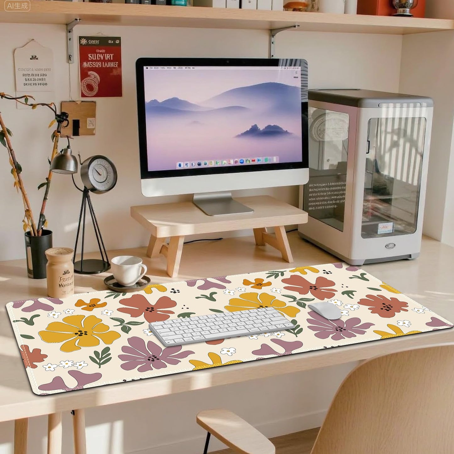 ARTSO Extended Gaming Mouse Pad, Cute XXL Large Keyboard Mat, Flower Long Mousepad Desk Decor