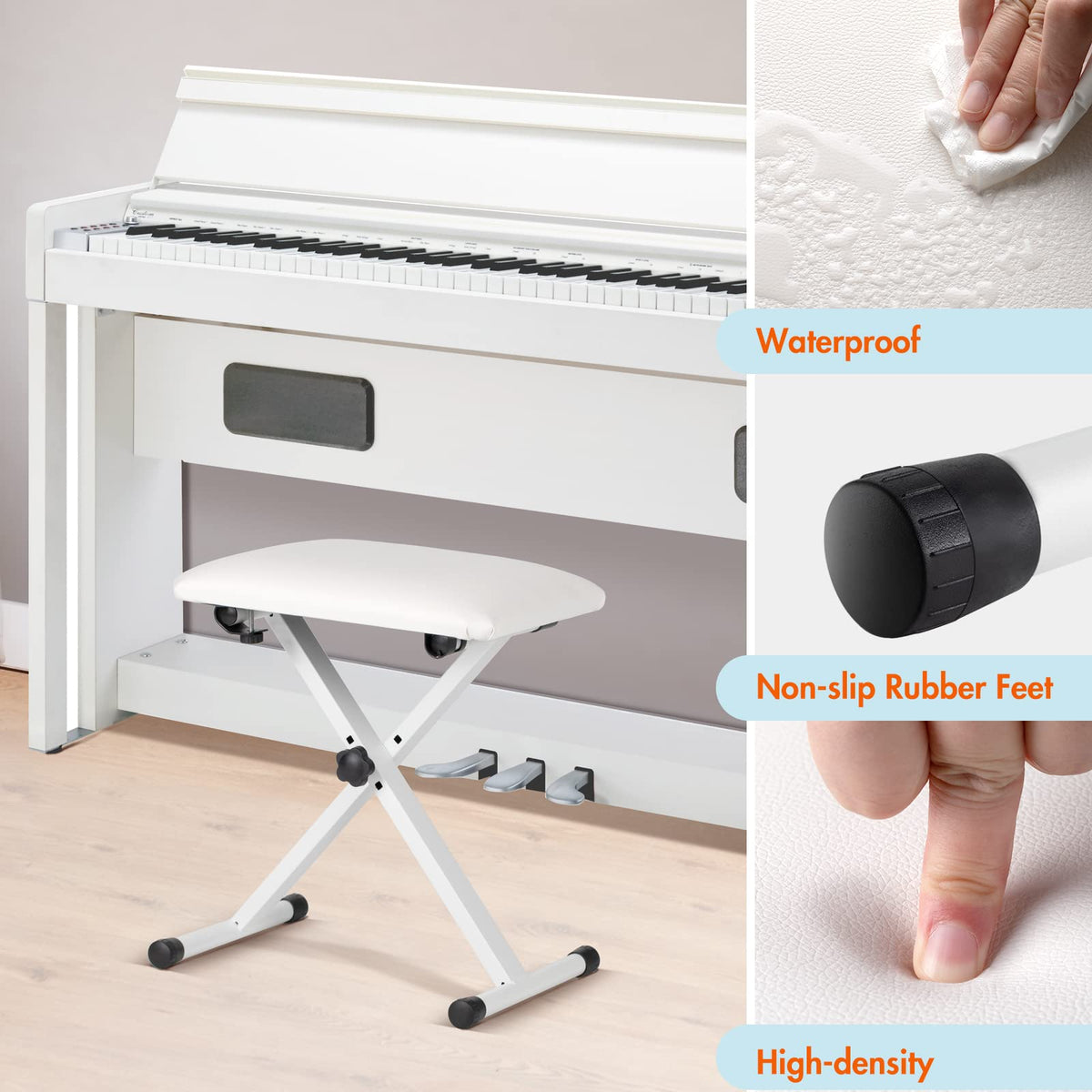 CAHAYA Piano Bench X-Style Adjustable Height Keyboard Bench Padded Keyboard Stool Chair Seat for