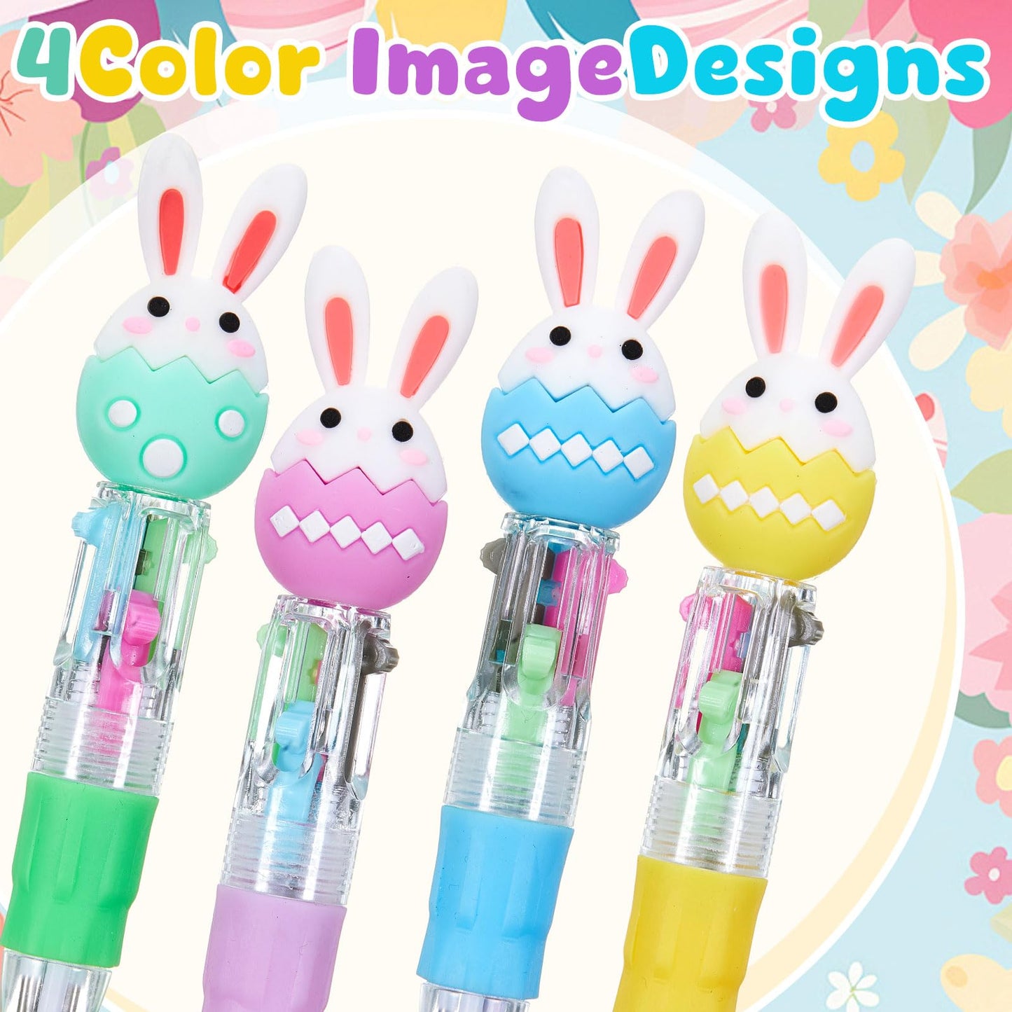 Kosiz 24 Pack Easter Party Favors Multicolor 4 in 1 0.5mm Ballpoint Pen