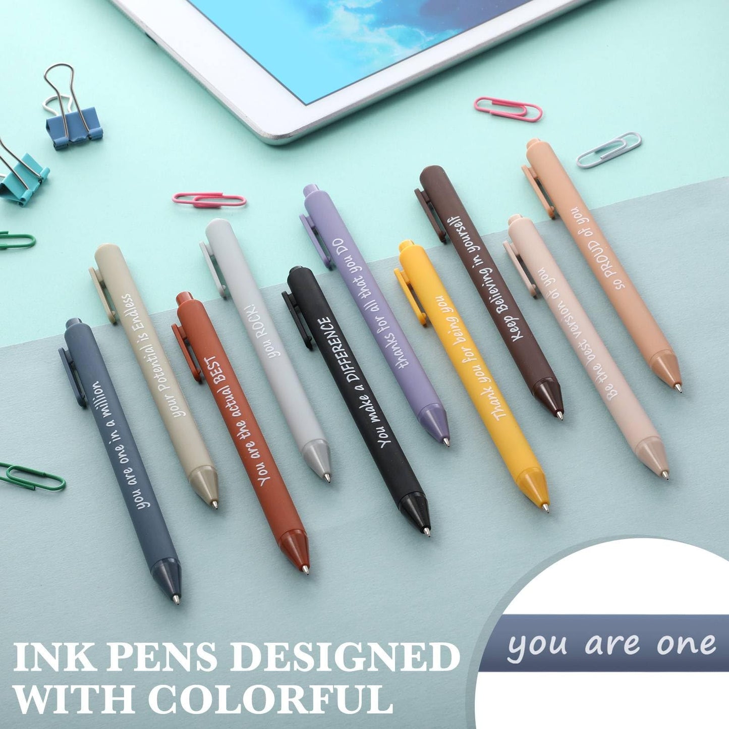 Crtiin 100 Pcs Inspirational Pens Bulk Loud Colors, Inspirational