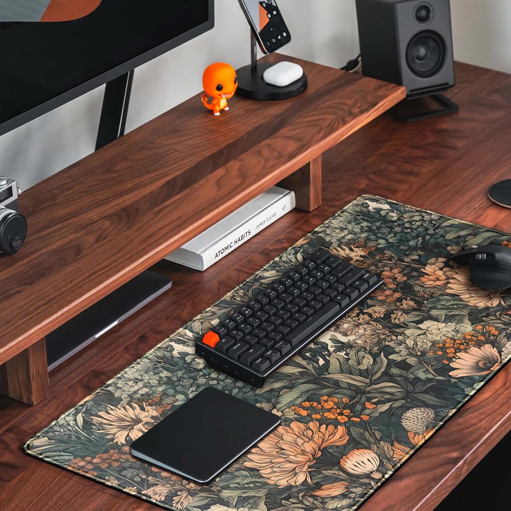 Boho Aesthetic Desk Mat Wildflowers Large Mouse Pad Gaming Desk Pad, XXL Keyboard Mat Full Desktop