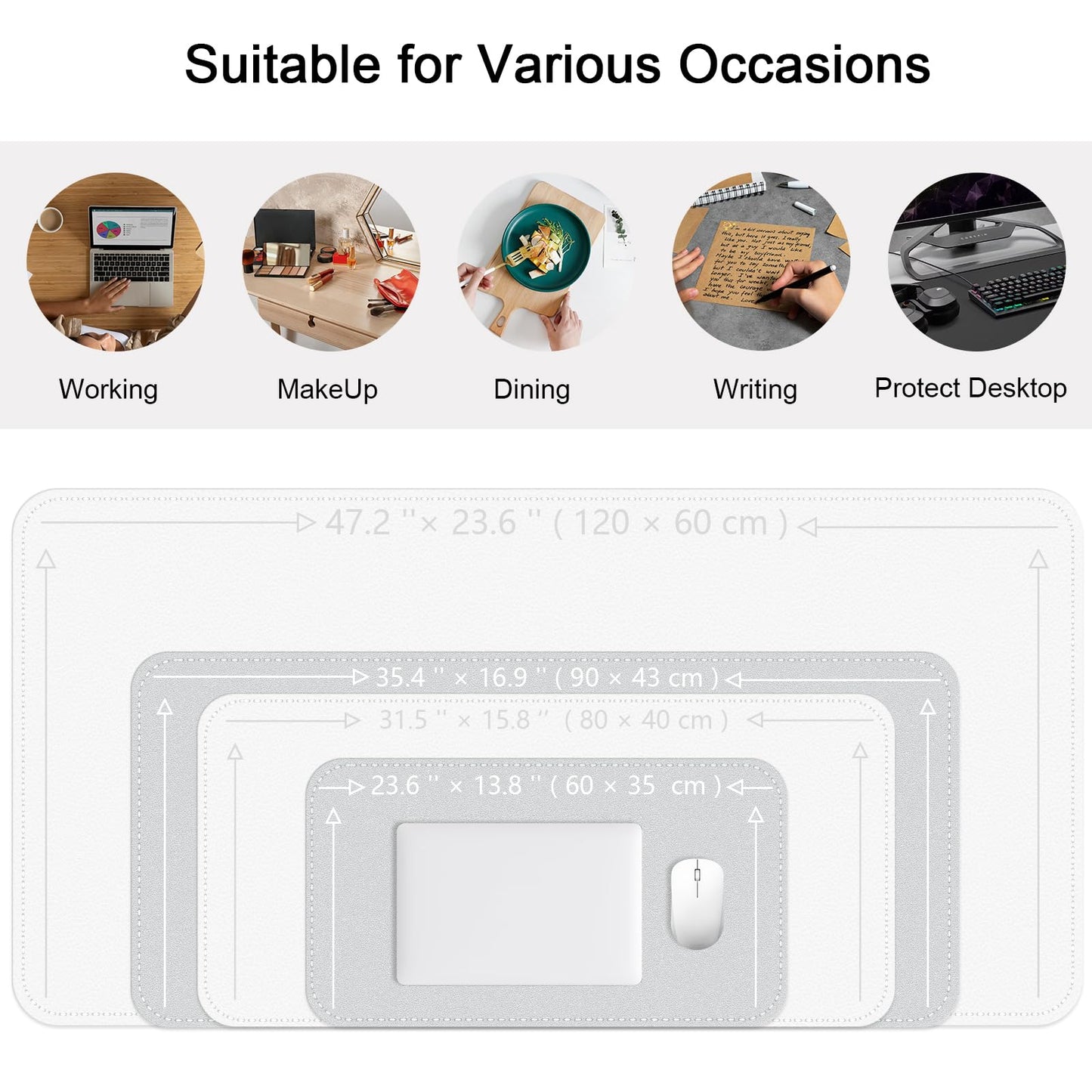 Dual-Sided Desk Mat, Large Pad, Waterproof Smooth PU Leather Blotter Protector, Mouse Pad, Desk