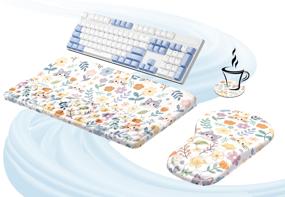 Ospelelf Keyboard Wrist Rest and Mouse Pad Set, Ergonomic Memory Foam Wrist Support, Aesthetic Desk