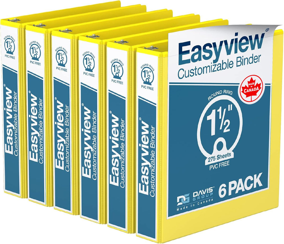 Easyview 3-Ring Binder, Clear-View Cover, 1.5" Round Rings, Gray, 6 Pack
