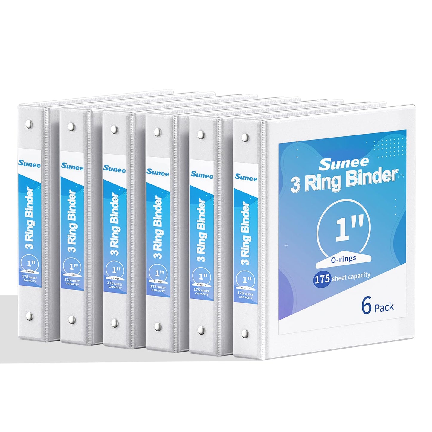 SUNEE 1 Inch Binders 3 Ring 6 Pack, Clear View Three Ring Binder PVC-Free (Fit 8.5x11 Inches) for