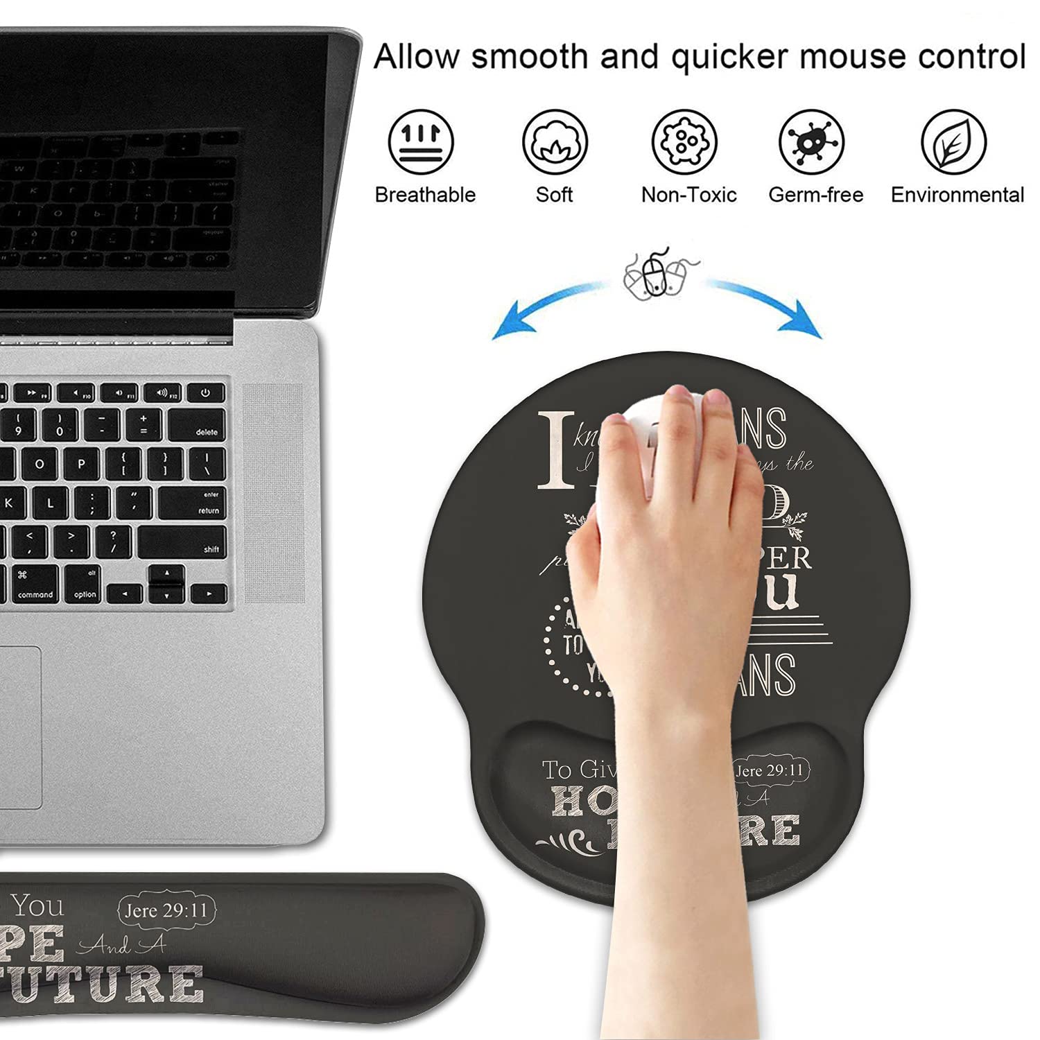 Keyboard Wrist Rest and Mouse Pad Wrist Support Set with Coasters, Non-Slip PU Base, Easy Typing