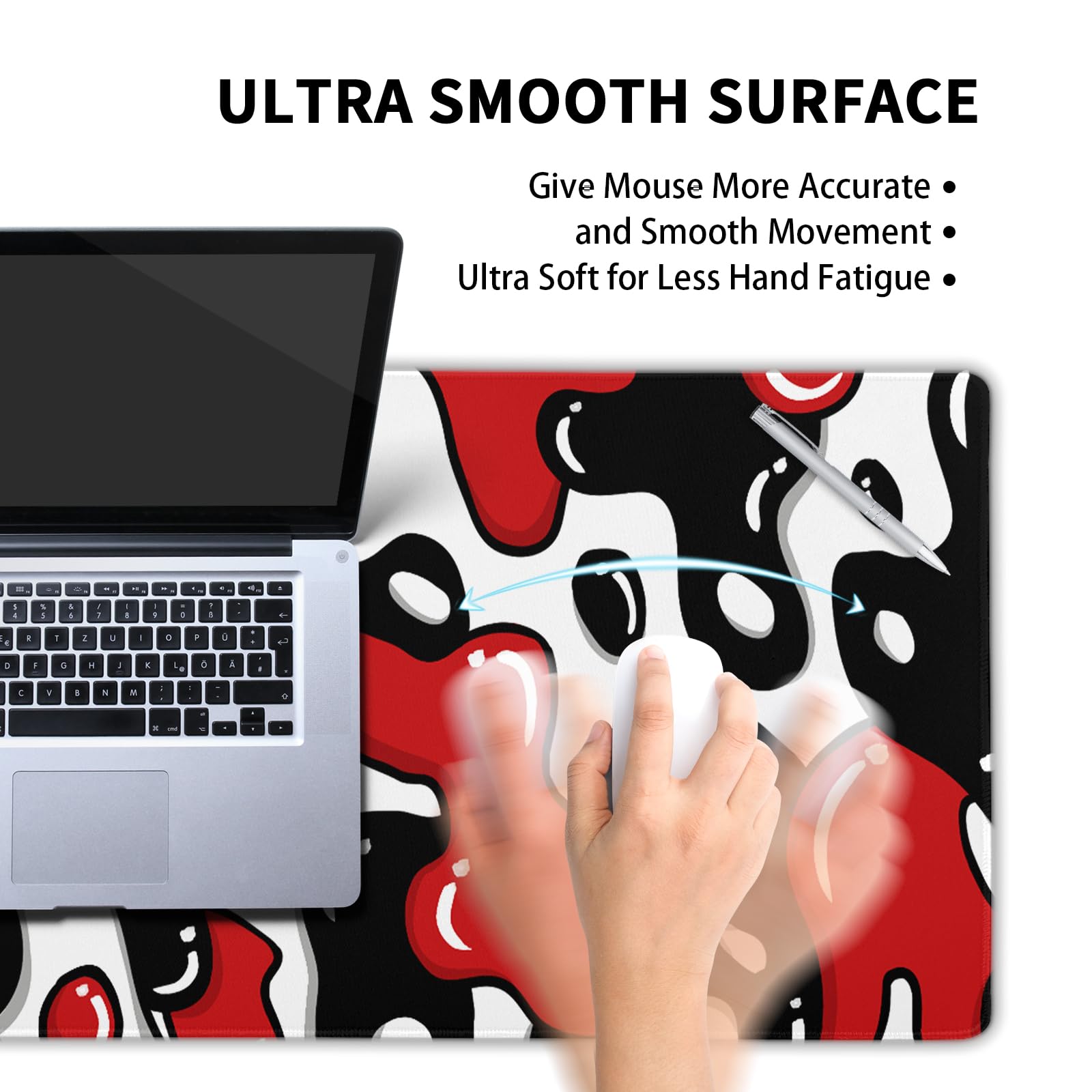 Red Black White Gaming Mouse Pad Geometric Japanese Extended XXL Mouse Pad 35.4X15.7in Full Desk