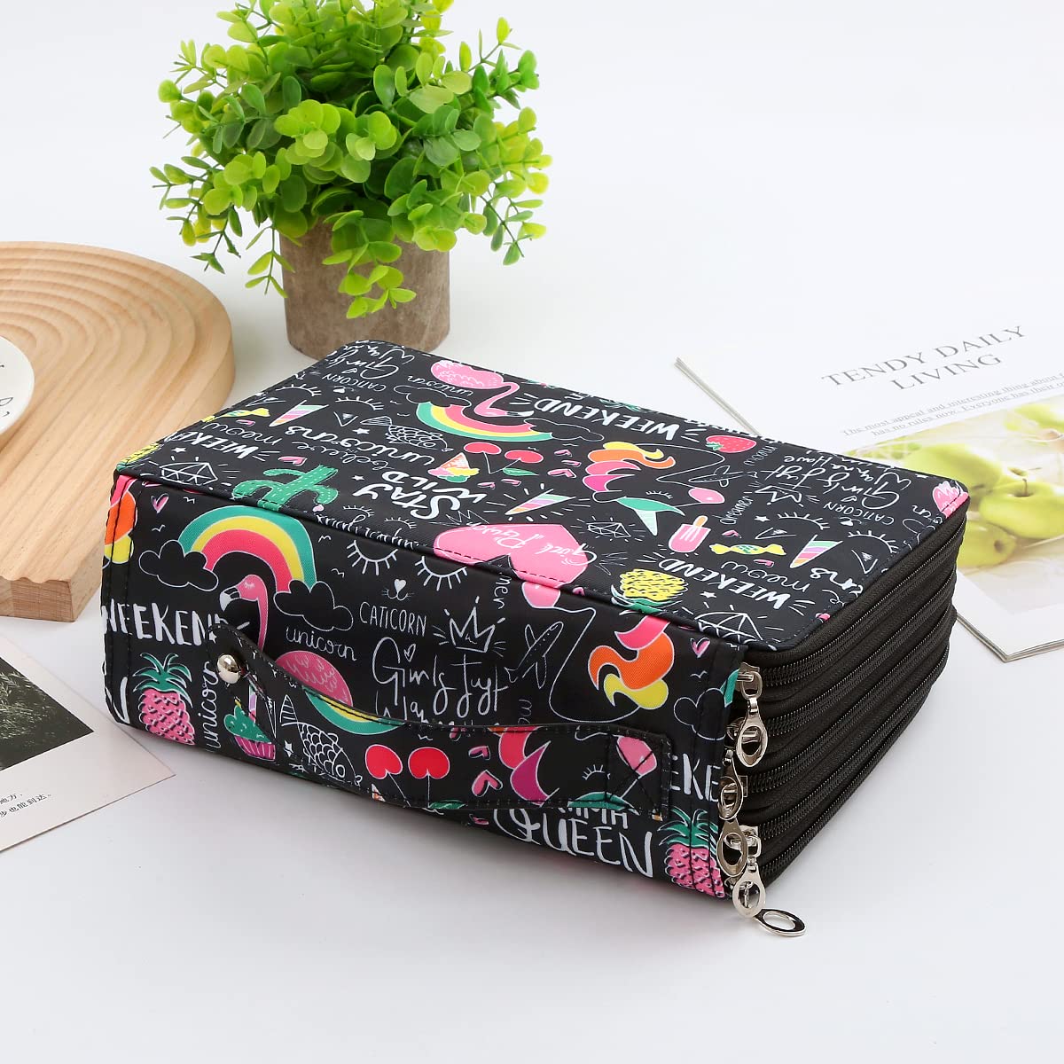 Lbxgap 250 Slots Pencil Case 5-Layer Zipped Holder w/Handle