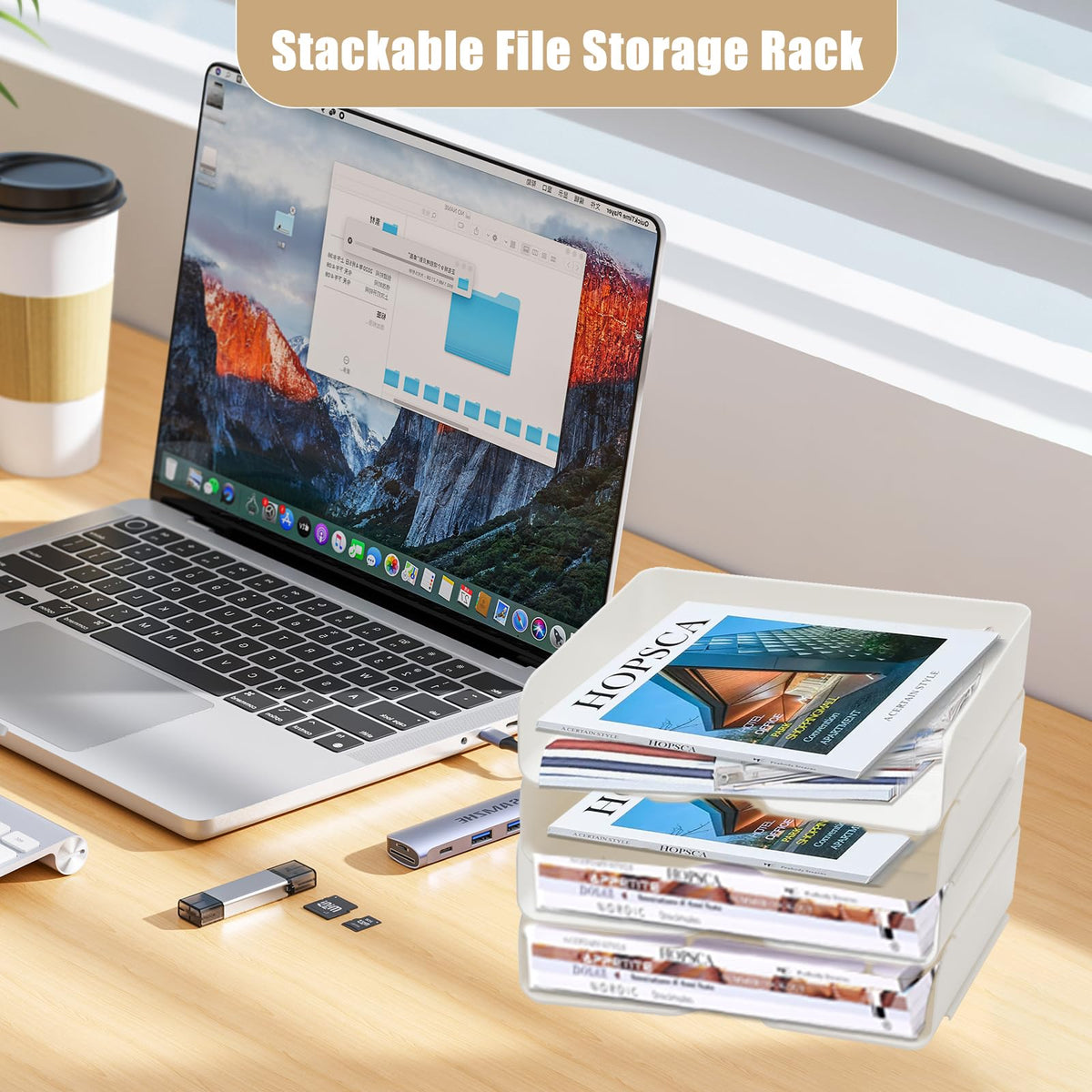 4 Tier Desk Organizer, Stackable Paper Tray Organizer for Document, Letter, A4 File Paper, Desk