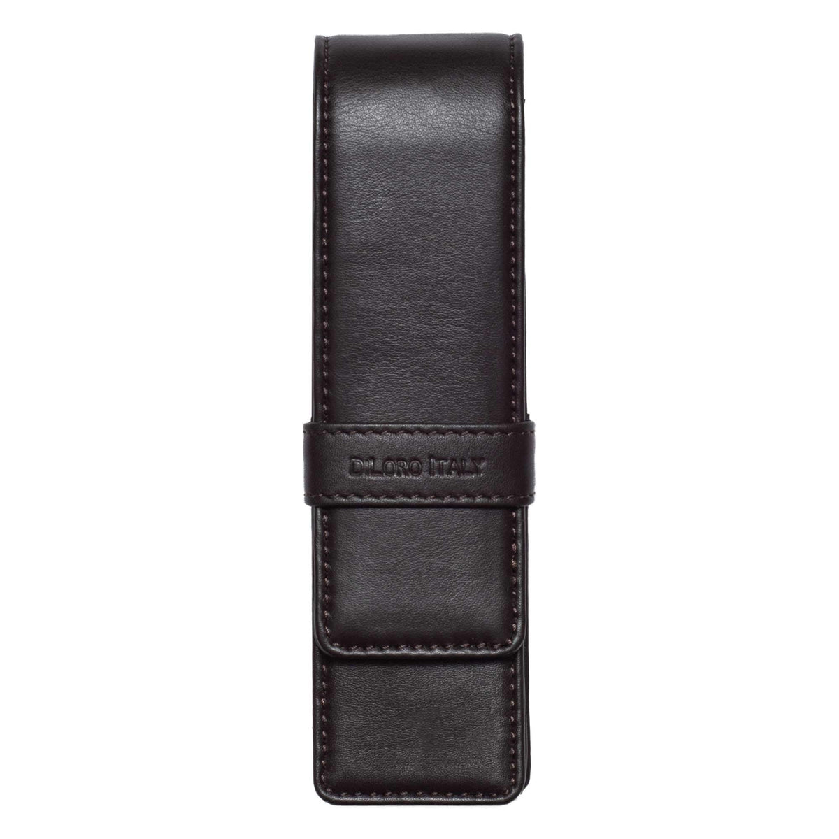 DiLoro Leather Double Pen Case Pencil Pouch Holder for Two Fountain Ballpoint Rollerball Pens and