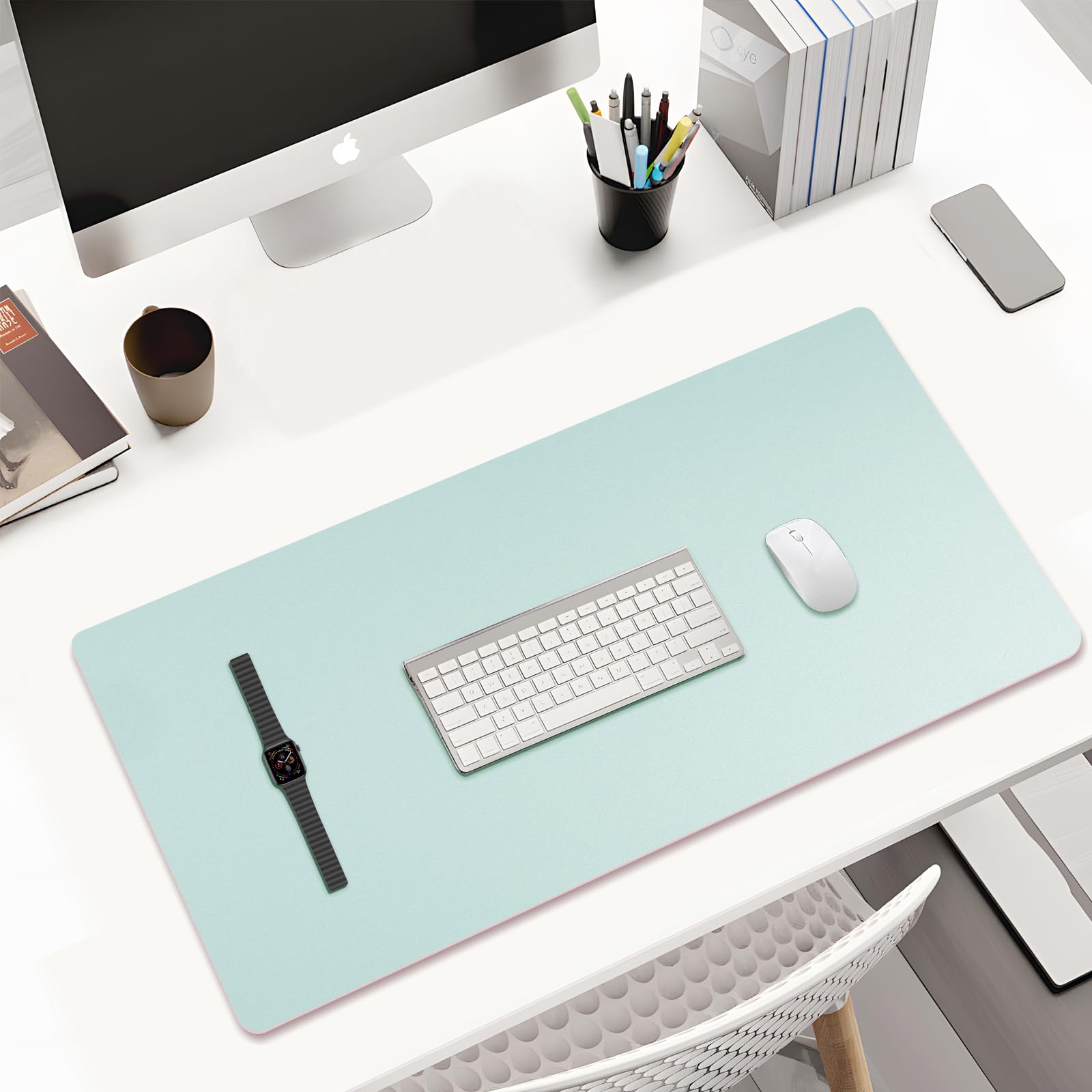 KINGFOM Desk Pad Office Desktop Protecter, PU Leather Desk Mat Blotters Organizer with Comfortable