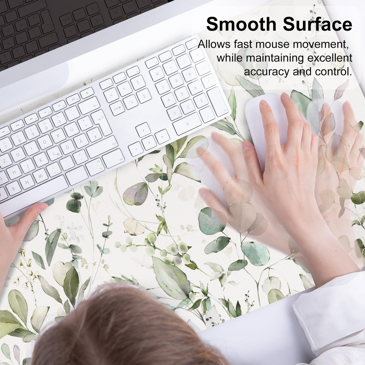 QIYI PU Leather Large Mouse Pad, Waterproof Desk Mat, 31.5" x 15.7", Leaves
