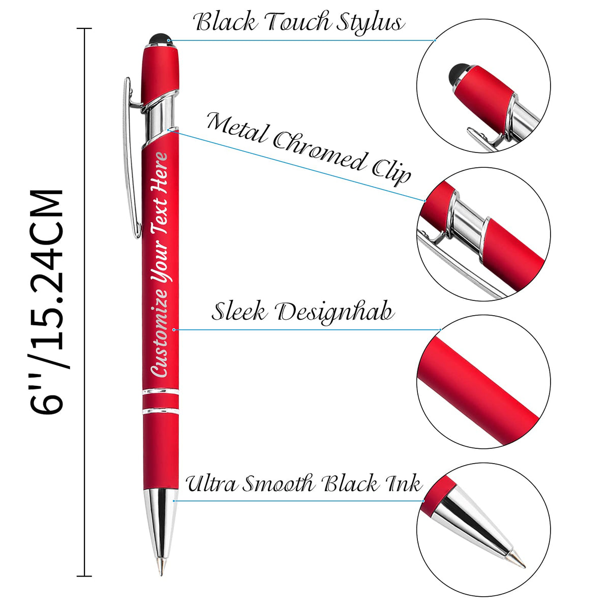 YanNanKe 24 PCS Custom Pens Personalized Bulk, Customized Engraving Ballpoint Pens with Stylus Name