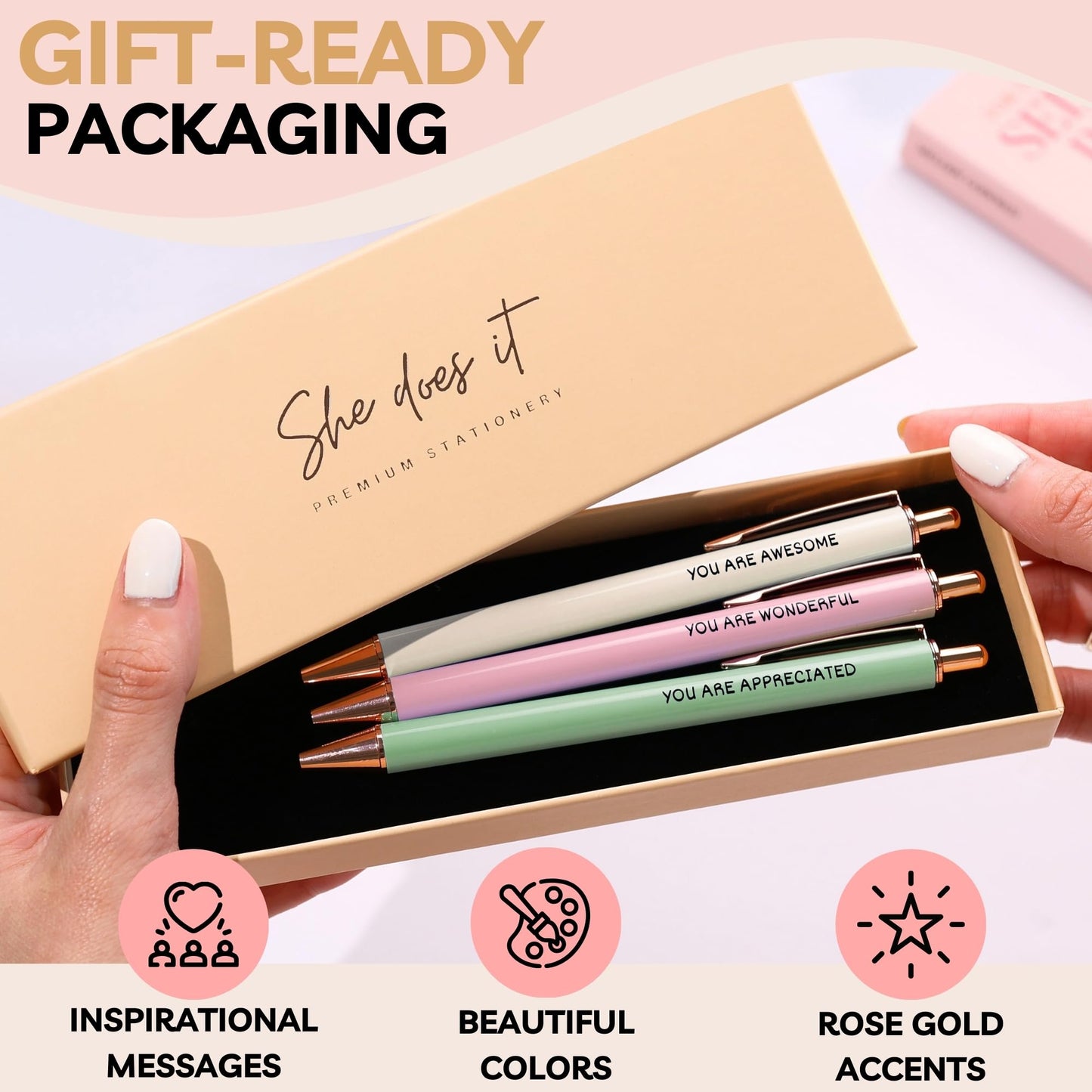 She Does It Fancy Pen Set For Women - Inspirational Nice Teacher Pens | Pretty Motivational Thank