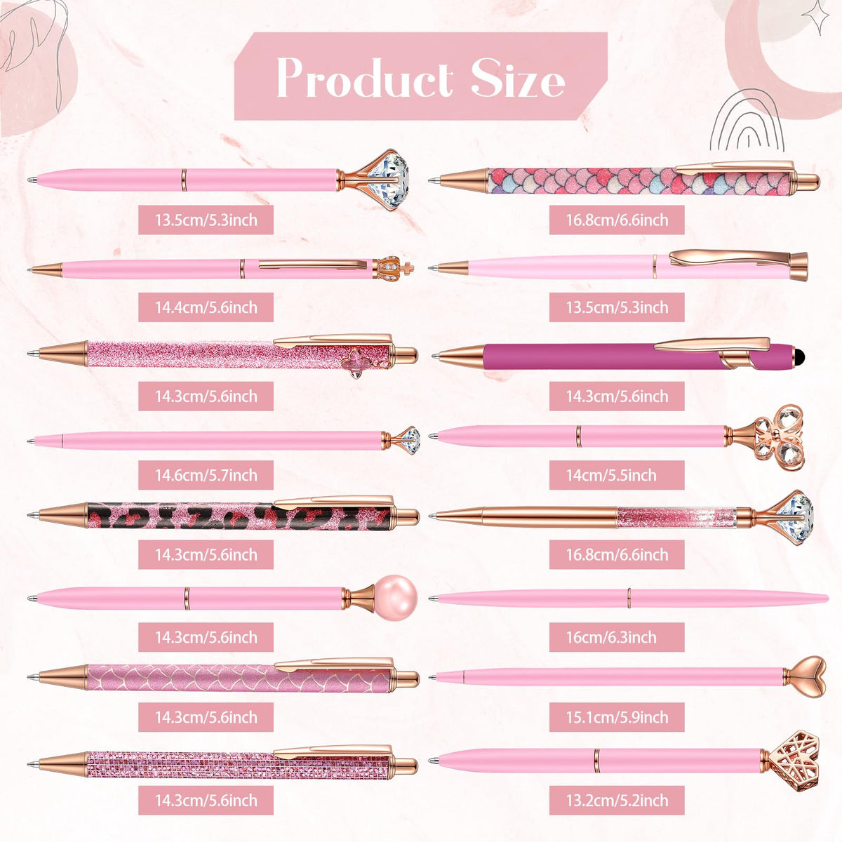Colarr 16 Pcs Crystal Diamond Glitter Pens Fancy Ballpoint,Pink