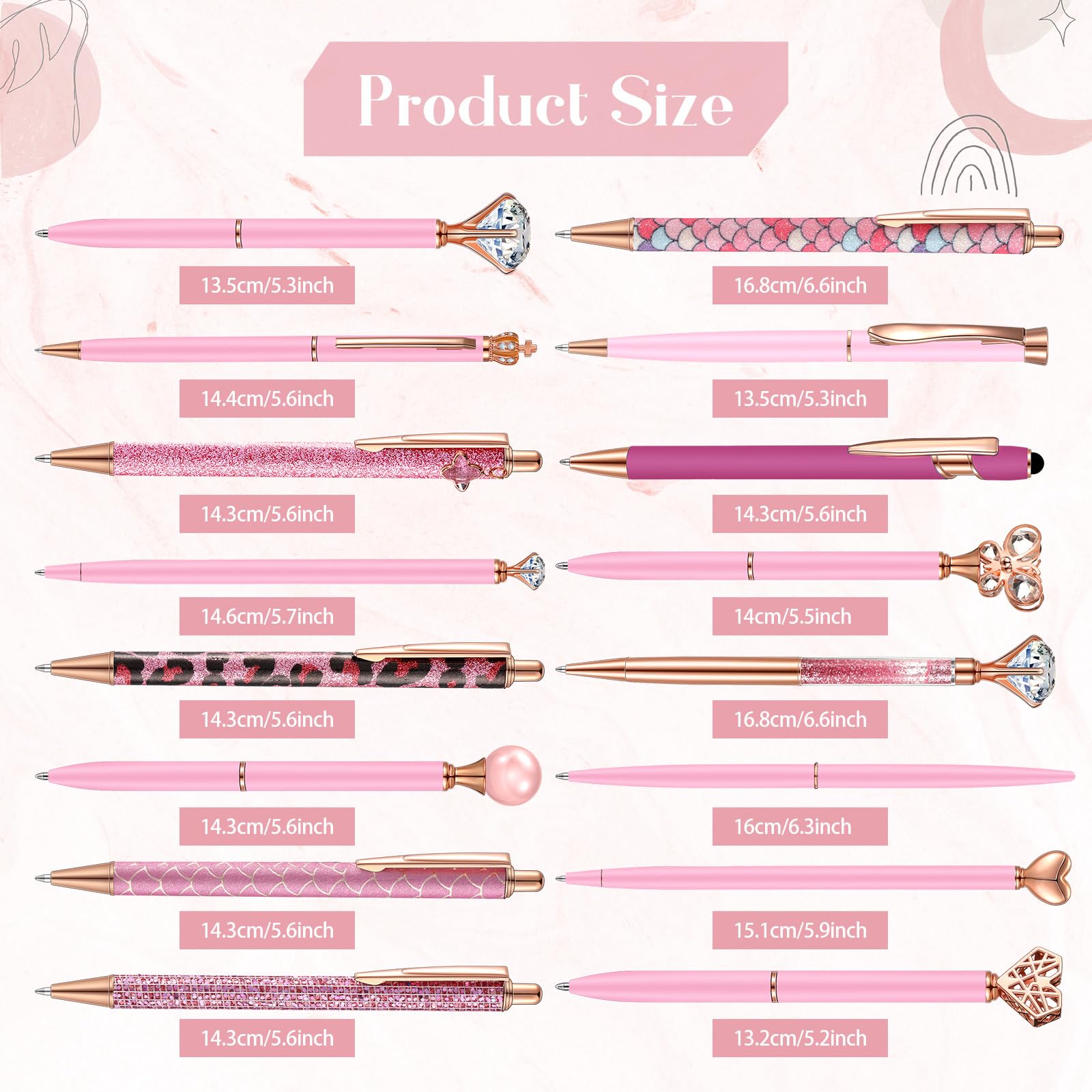 Colarr 16 Pcs Crystal Diamond Glitter Pens Fancy Ballpoint,Pink