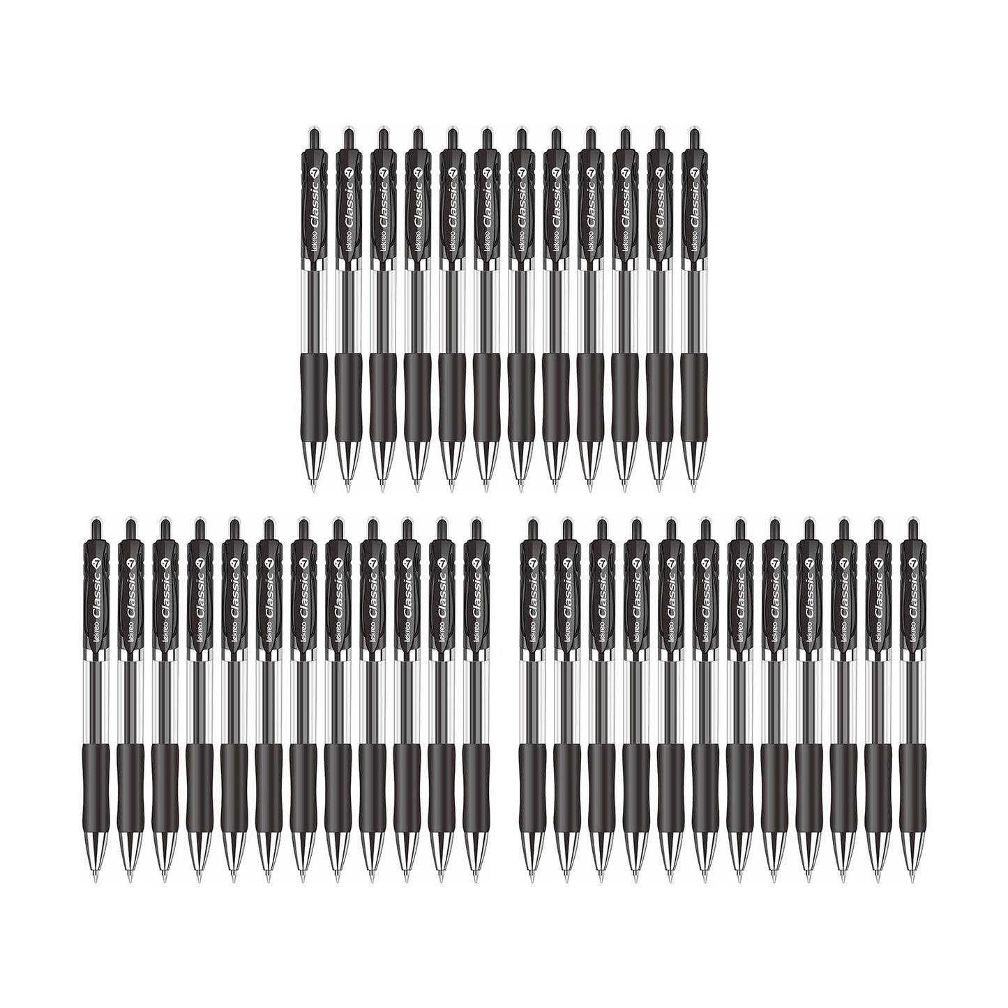 Lekreo Classic Retractable Gel Roller Pens, 0.7mm Fine Point Black Ink (Black - 36 Packs)