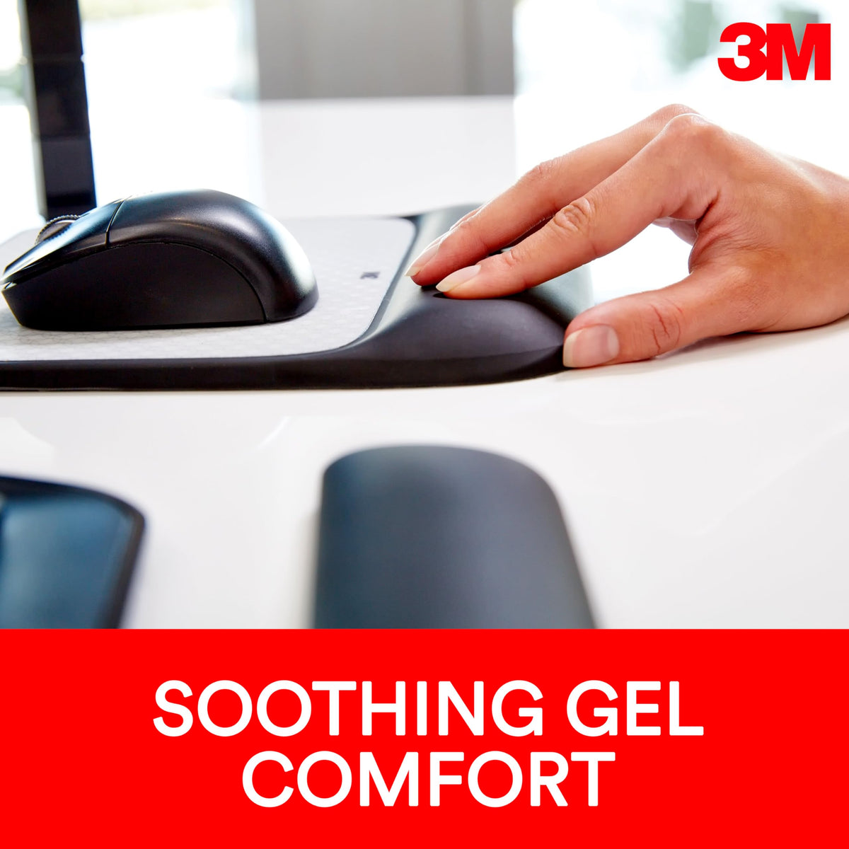 3M Precise Mouse Pad with Gel Wrist Rest, 8.4 in x 8.8 in, Black