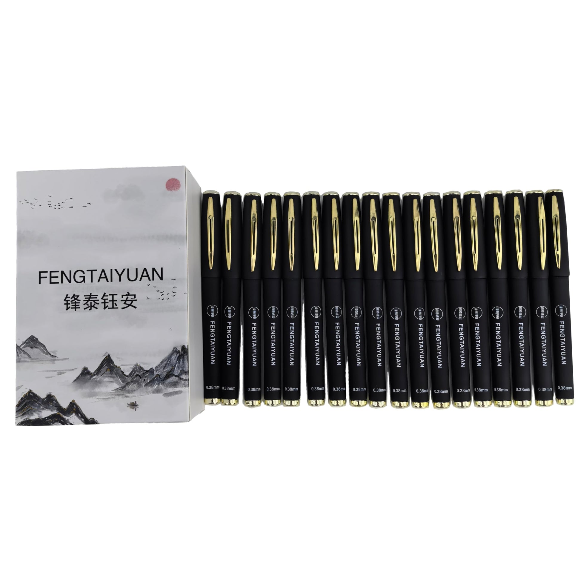 Fengtaiyuan Capped Gel Pens, 0.38mm Ultra Fine Needle Tip Quick Dry Black Ink, UV Plated Soft-Touch