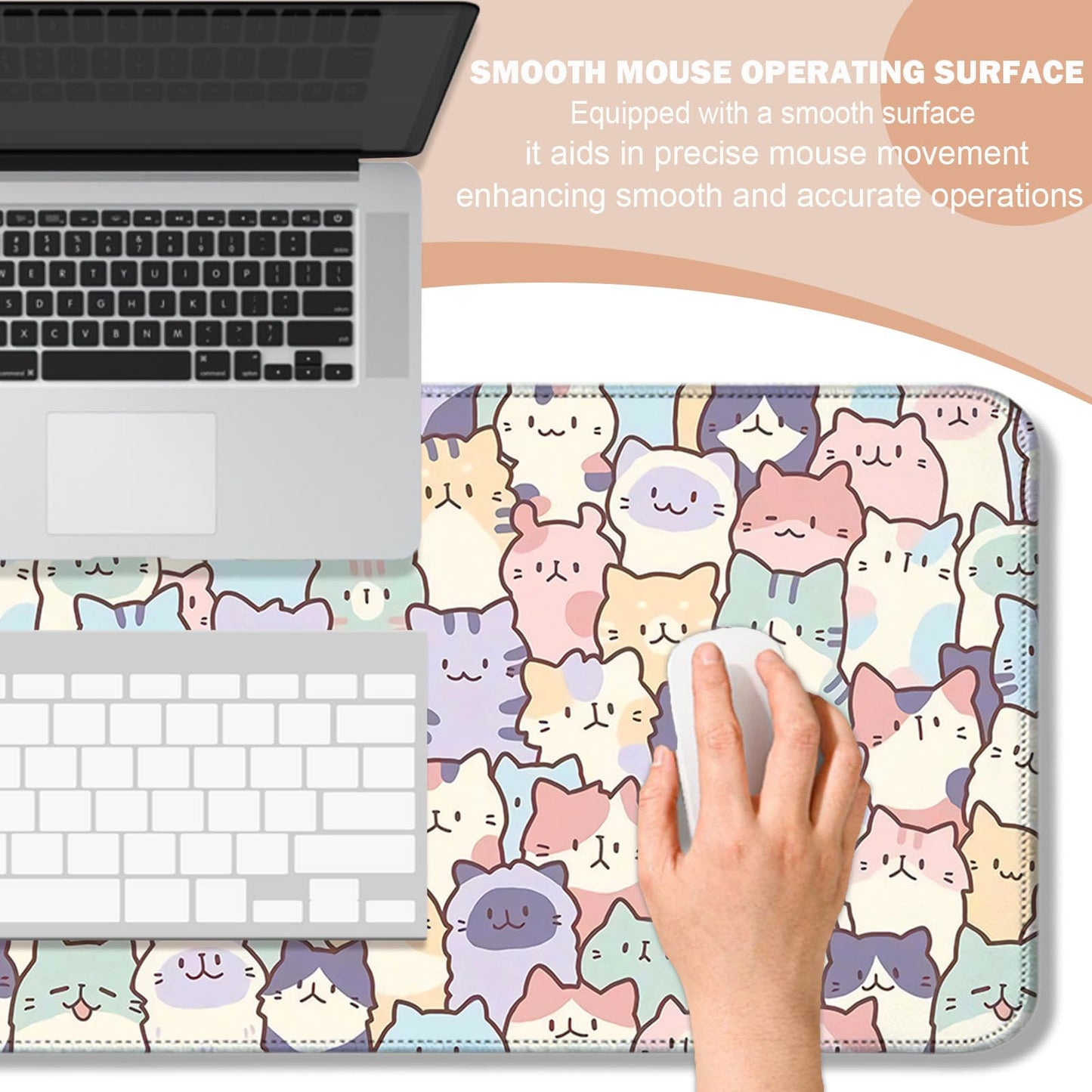 AYKDTFN Pink Cat Large Mouse Pad & Desk Mat for Gaming, Office & Home
