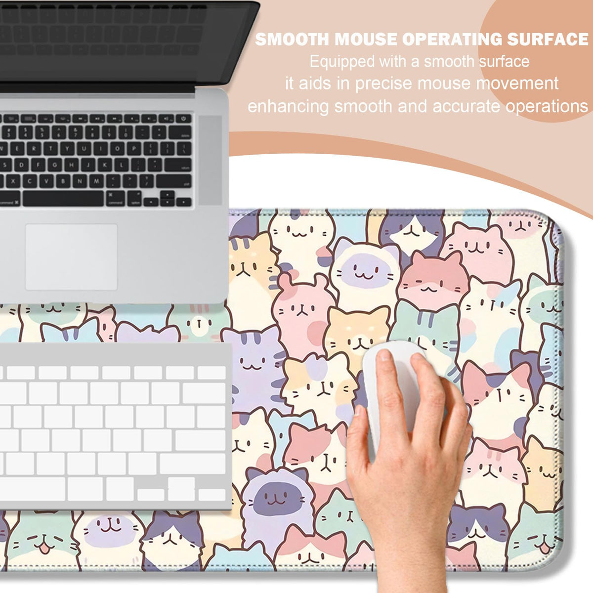 AYKDTFN Pink Cat Large Mouse Pad & Desk Mat for Gaming, Office & Home