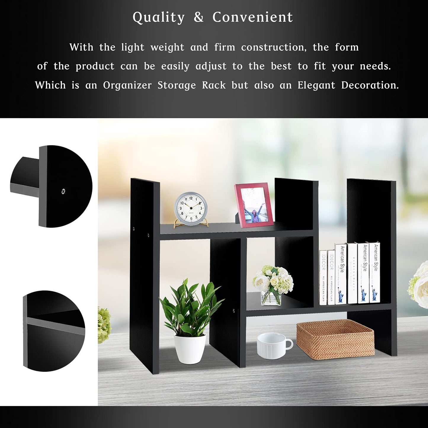 J.M.Deco Desktop Organizers and Storage for Office, Adjustable Desktop Organizer Shelf Double H