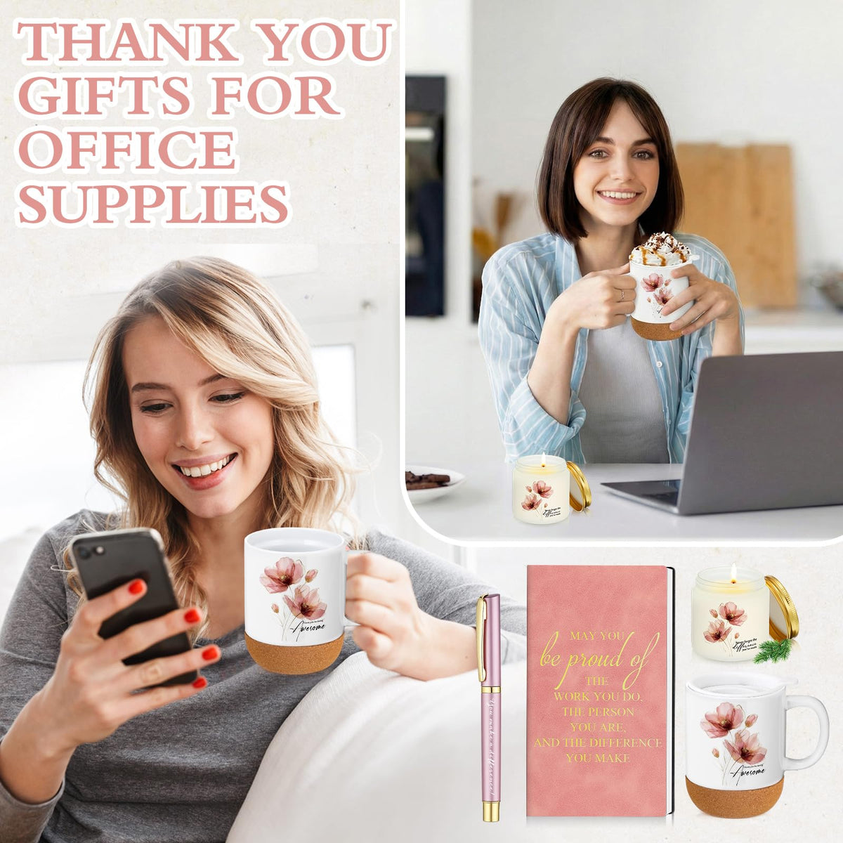 Sayglossy 4 Pcs Thank You Gift Set for Women Employee Coworker, Pink