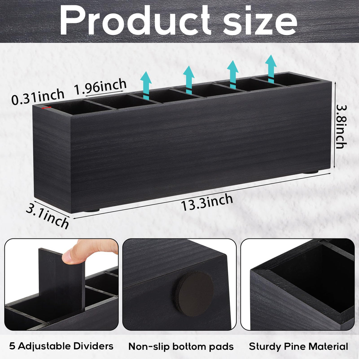 Jetec Wooden Pencil Pen Holder for Desk, Black, 6 Compartments