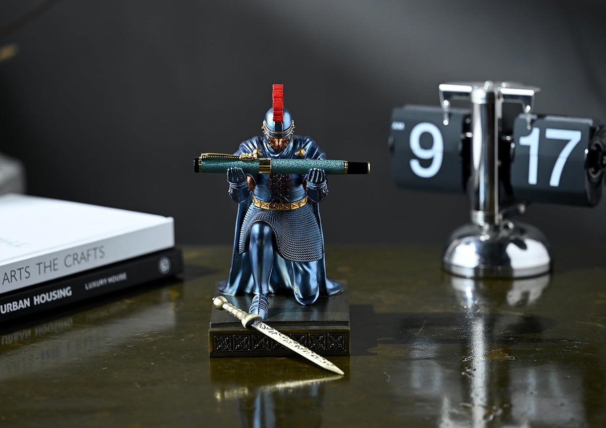 Roman Praetorian Prefect Warrior Knight Pen Holder Desk Ornament Blue