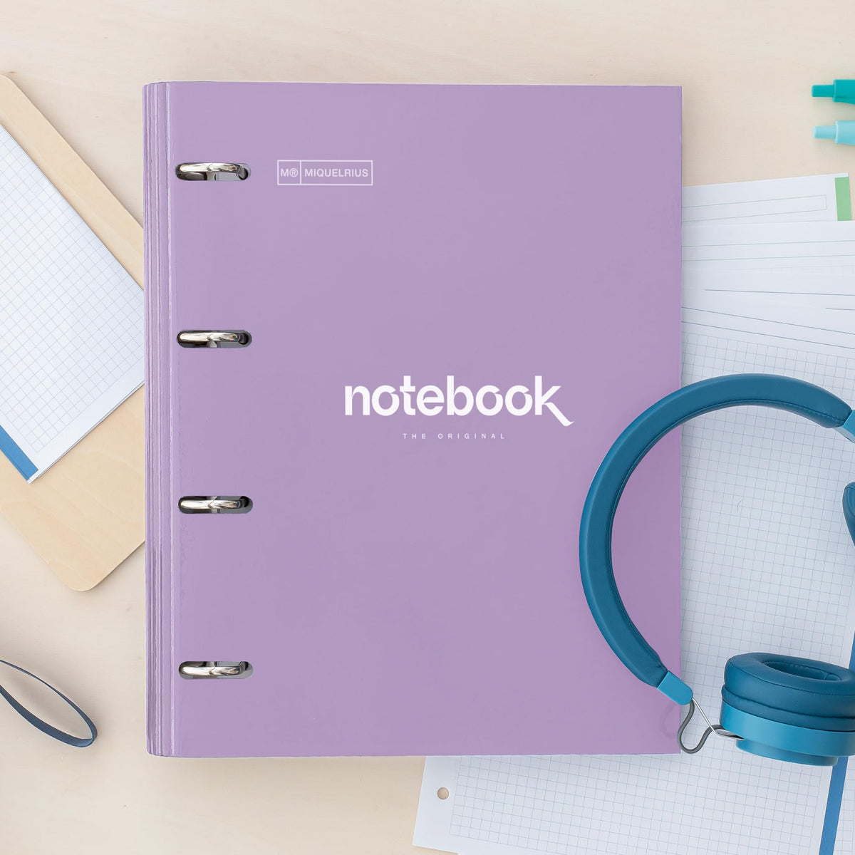 Miquelrius - A4 4 Ring Binder + Refill 100 A4 Sheets, Small Squares 5 mm, Paper 90 g/m², Rubber