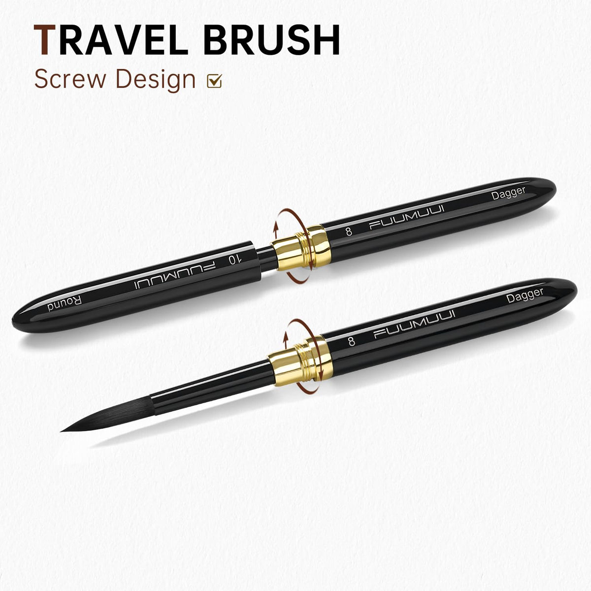 Fuumuui Travel Watercolor Brushes - 3pcs Dual-Tip with 6 Versatile Tip Styles - Premium Synthetic