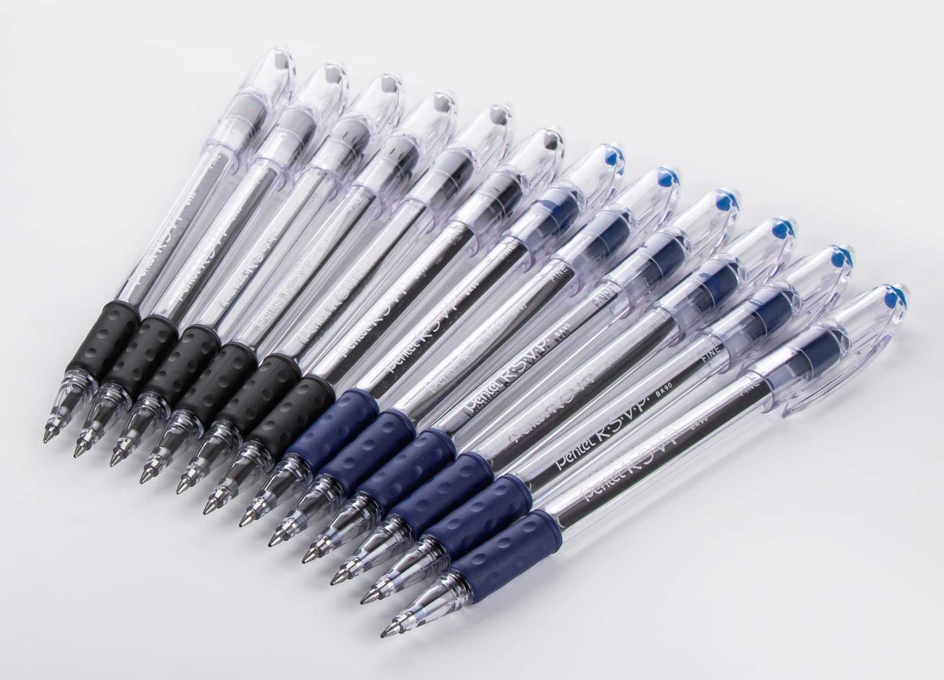 Pentel RSVP Ballpoint Pens, 0.7mm Fine Point, 6 Black & 6 Blue Ink Pentel Pens, Pack of 12