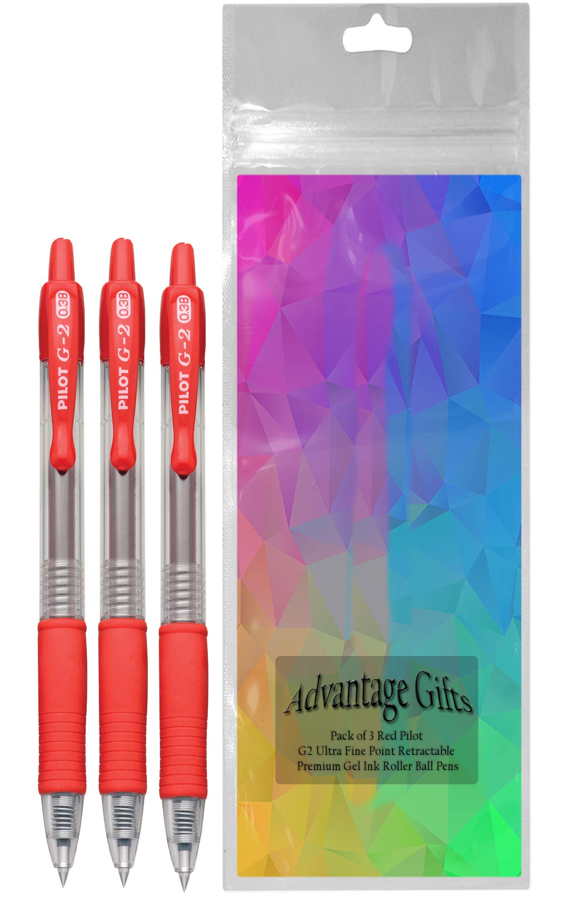 Advantage Gifts G2 Retractable Premium Gel Ink Roller Ball Pens Ultra Fine Point (.38mm) Red Ink 3