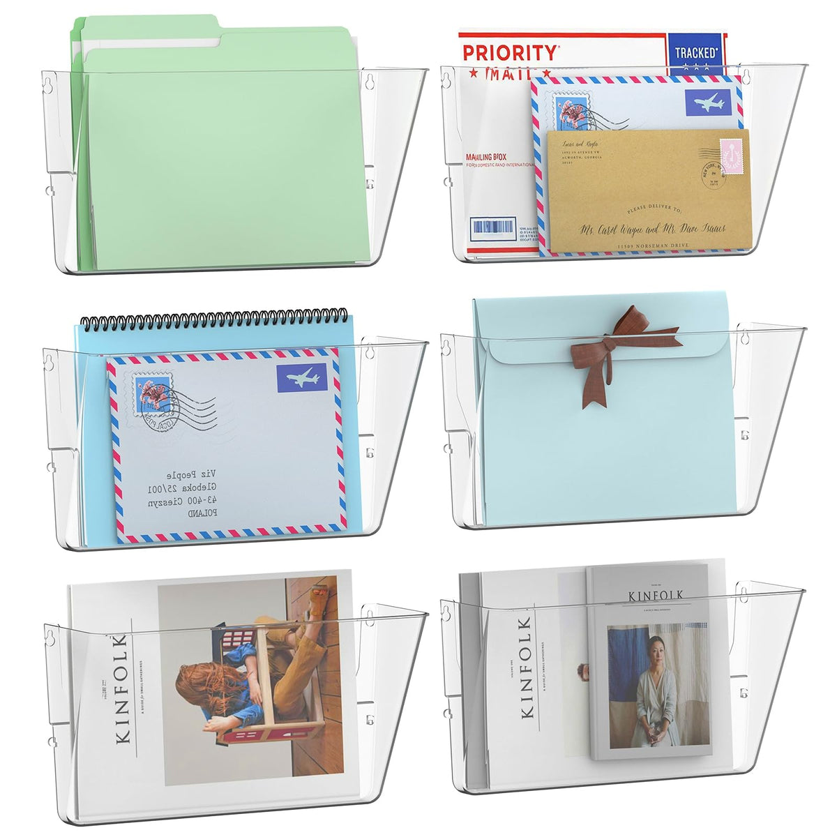 Gawerk 6 Pack Clear Single Pocke Hanging Wall Mount File Holder Organizer