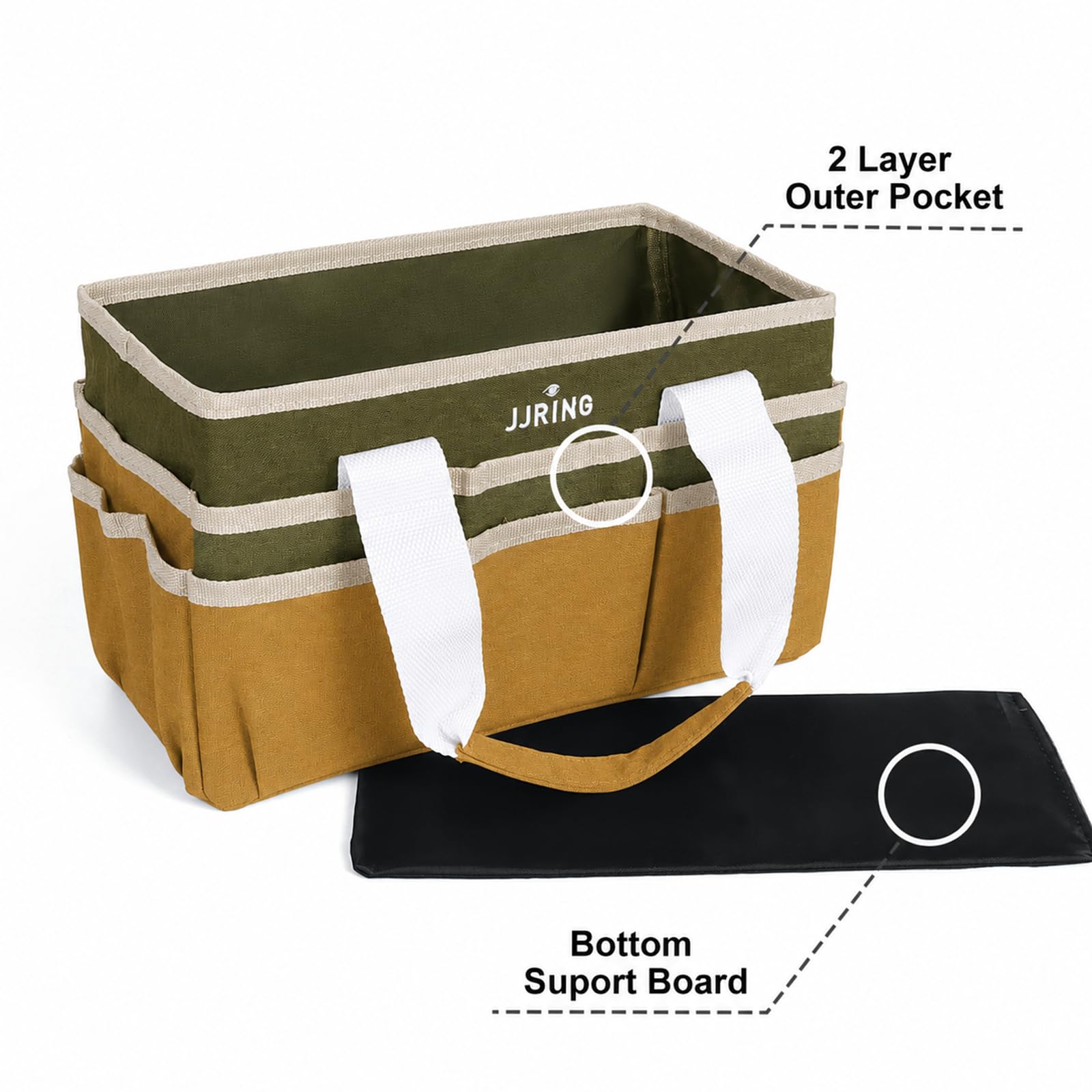 JJRING Craft Organizer Tote Bag Art Storage Caddy Dark Green and Brown
