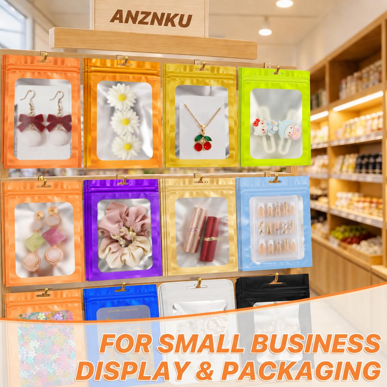 ANZNKU 100Pcs Orange Mylar Bags, Resealable Smell Proof Zip Goodie Baggies