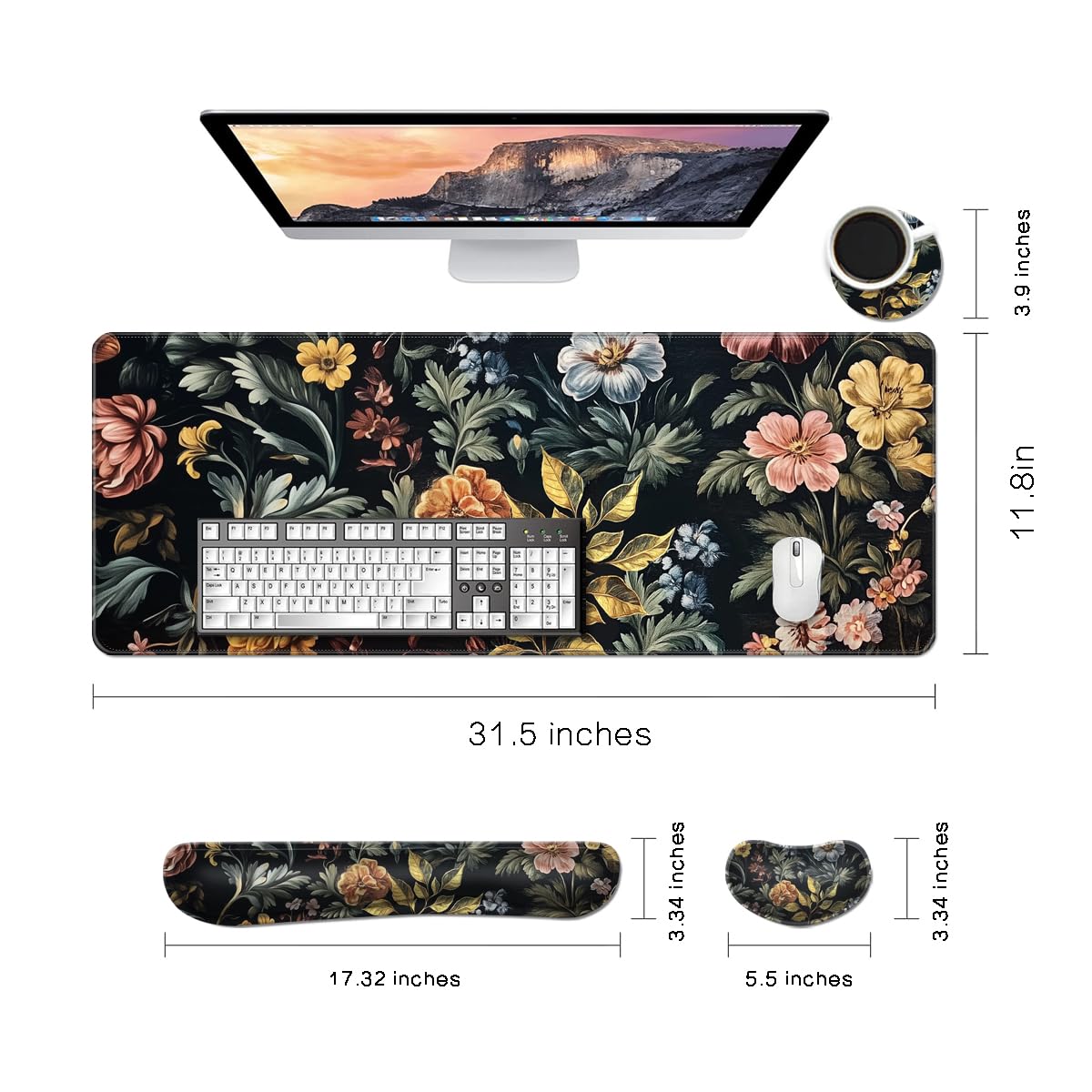 MIBITRI Keyboard Mouse Pad Set, Extended Gaming Mouse Pad+Ergonomics Keyboard Wrist Rest Support