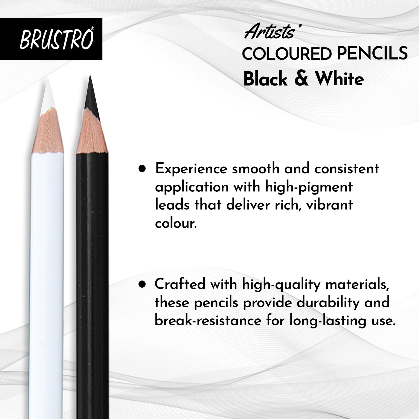 Brustro Artists’ B &W Coloured Pencils Set of 3 Whites and 3 Blacks