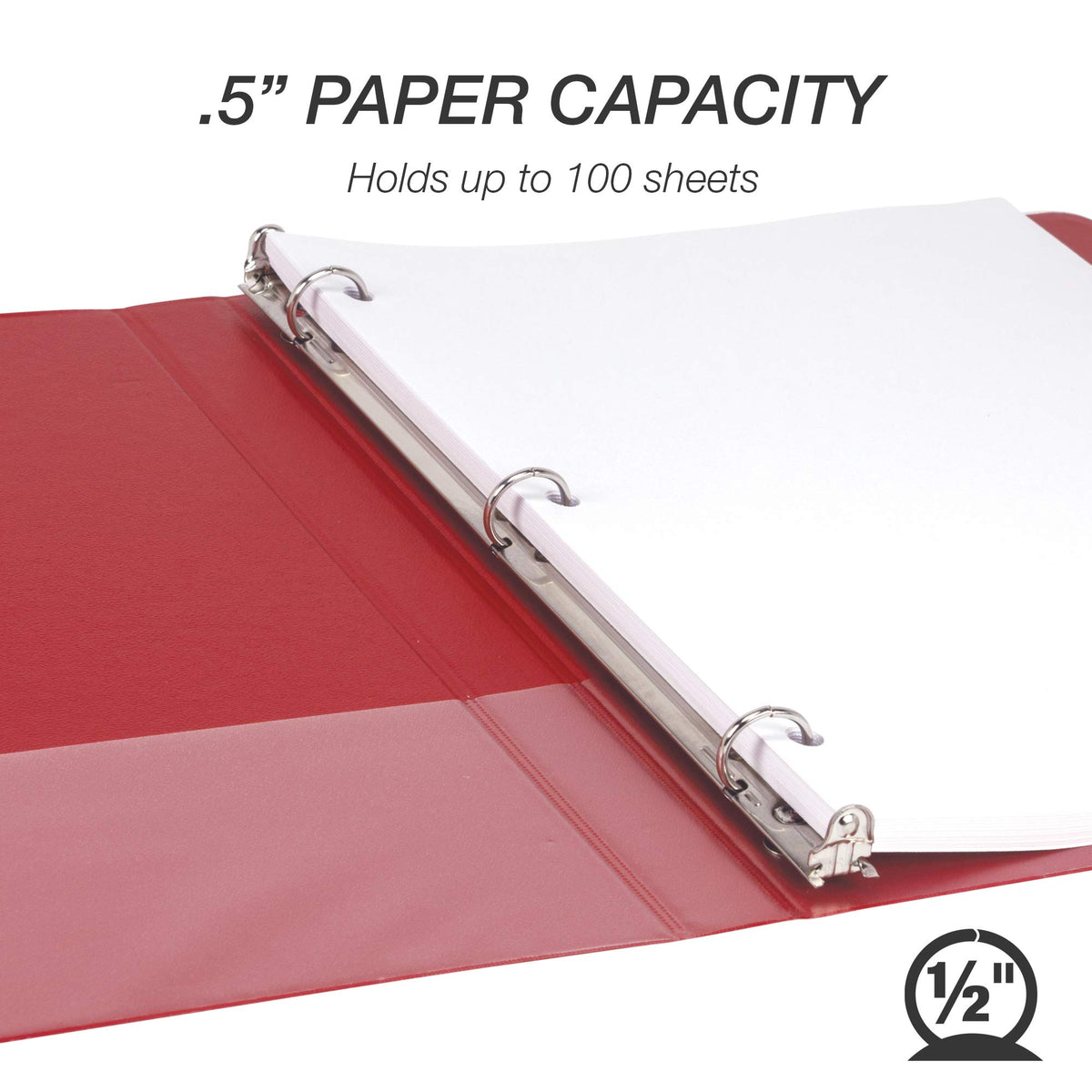 Samsill 8 Pack Durable 0.5 Inch 3 Ring Binders, Round Ring, Clear View Cover for Presentations, Red