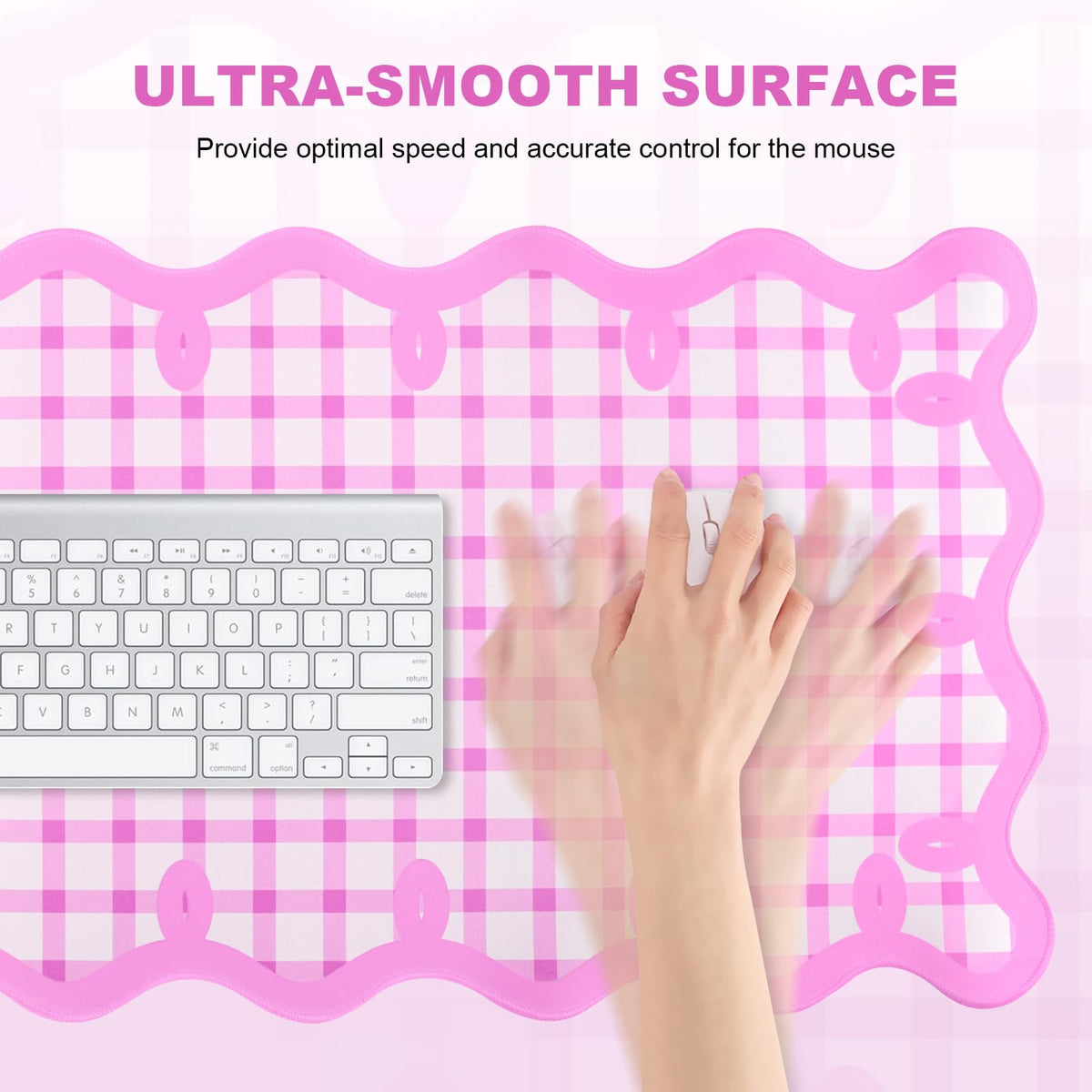 ARTSO Pink Desk Pad,Extra Large Mouse Pad for Laptop,Cute Scalloped Desk Mat for Women