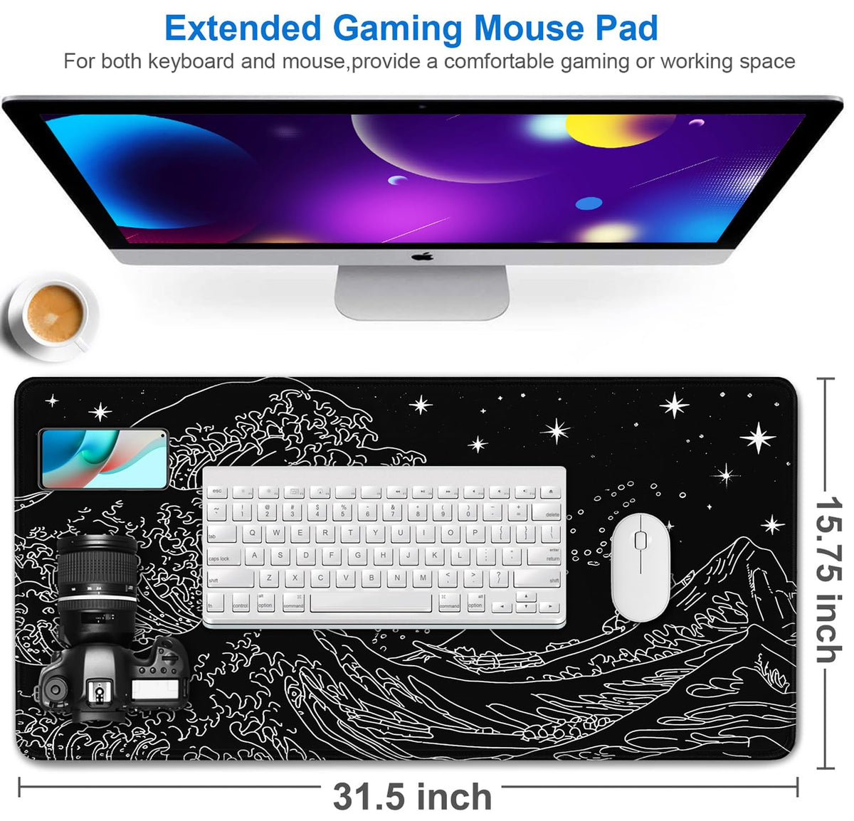 Large Mouse Pad, 31.5x15.7 inch Large Extended Gaming Computer Keyboard Mouse Mat, Water Resist