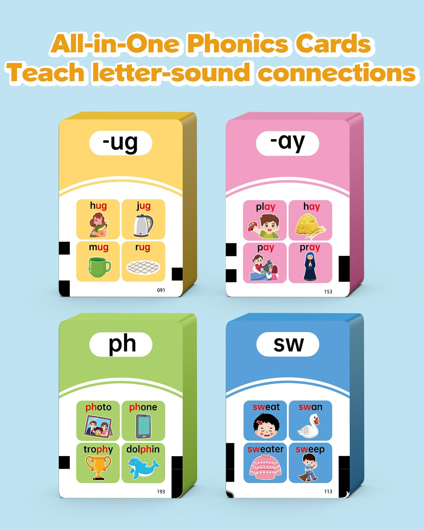 Phonics Talking Flash Cards for Toddlers 3-8, Airbition Learn to Read in 20 Stages, Digraphs CVC
