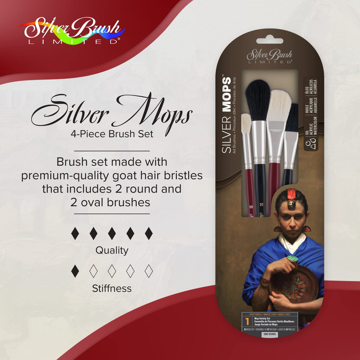 Silver Brush Limited Silver Mop Mop Variety Paintbrush Set, 4pc