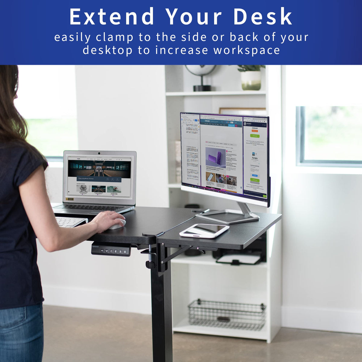 VIVO Clamp-on 24 x 12 inch (14 Including Clamps) Desk Extender, Wrist Support, Foldable Keyboard