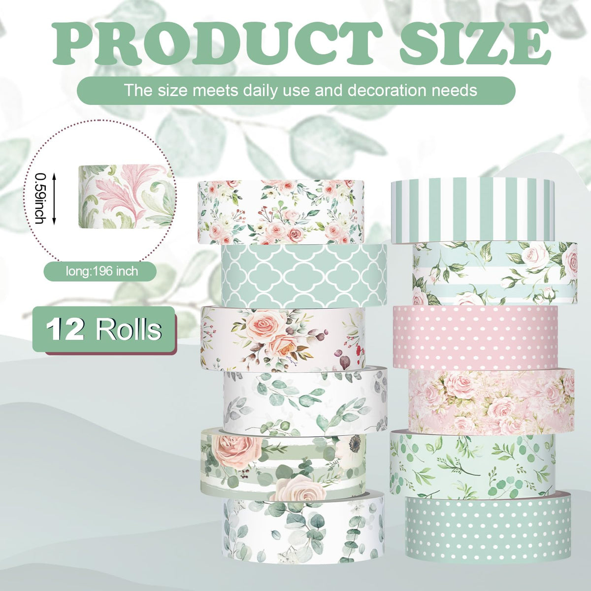 YooNotee 12 Rolls Floral Washi Tape Set,Pink and Green,Spring